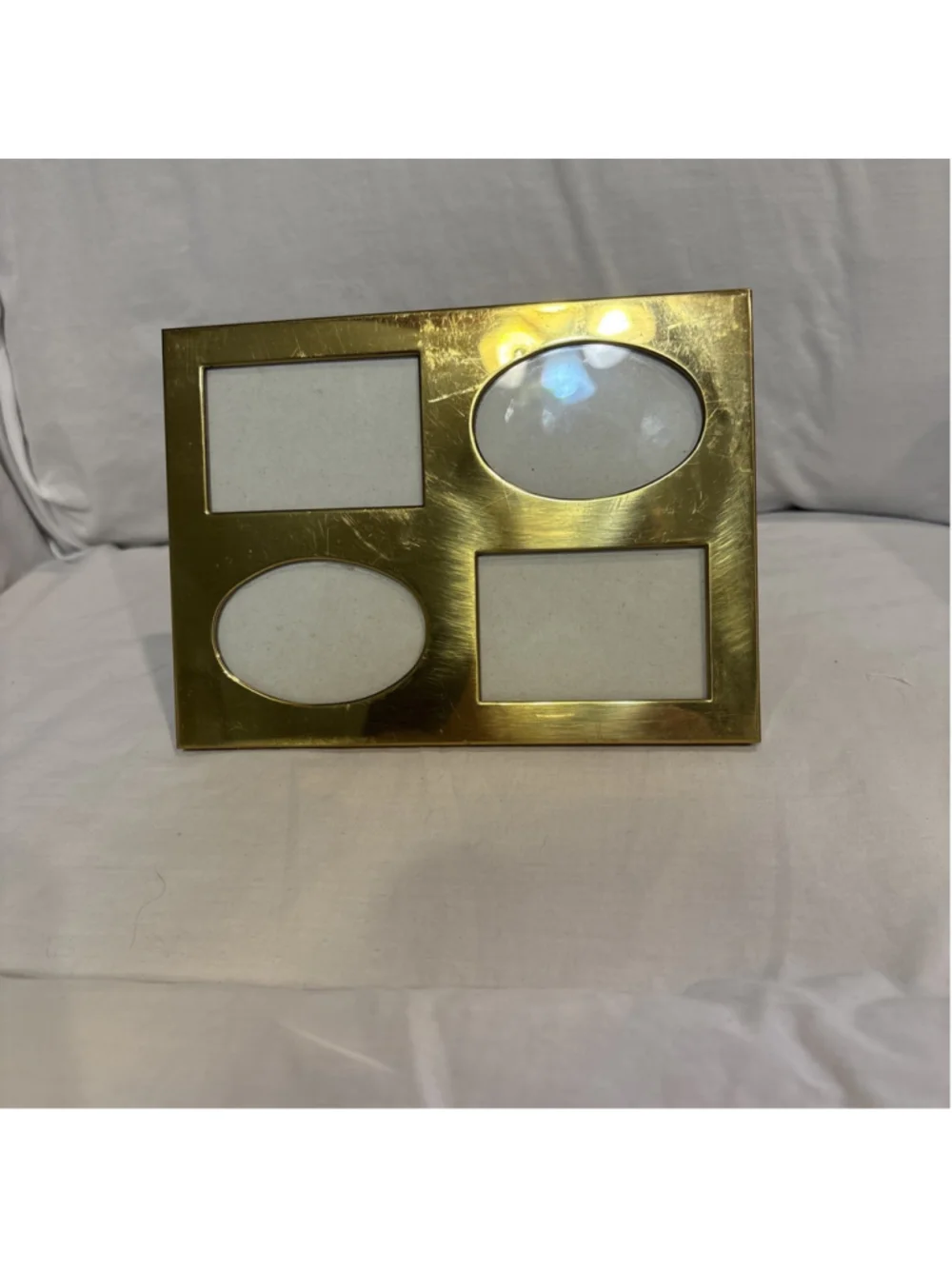 Vtg 80s Gold Tone Collage Geometric Table Top Frame 1170